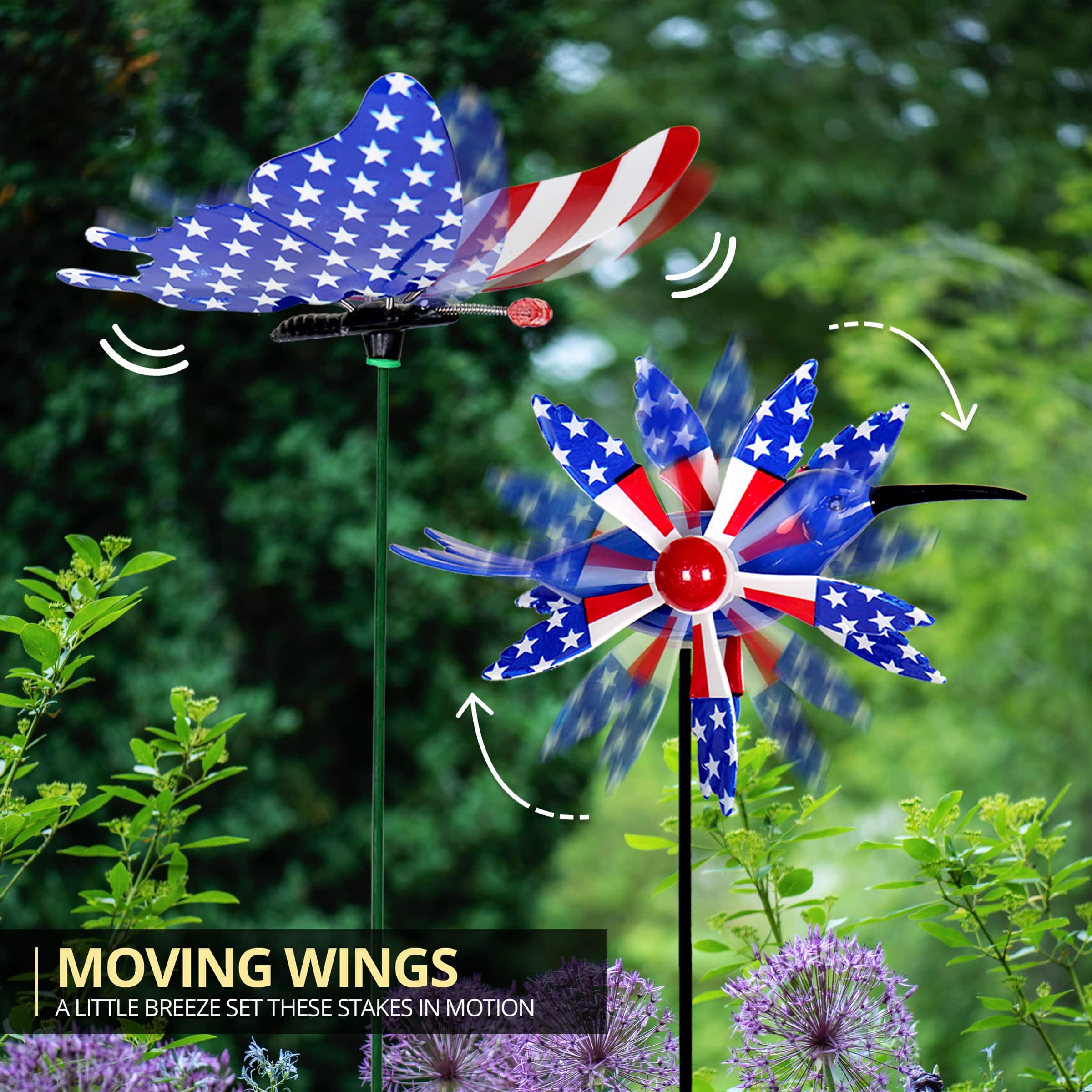 Exhart Set of 3 Patriotic WindyWings Garden Stakes in Butterfly