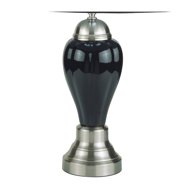 1pc Elegant Crafted Table Lamp Glossy Gray Base Contrasting Metallic Details Pleated Shade Modern Look Porcelain Rotary Switch