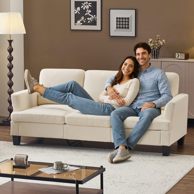 83.5" Upholstered Square Arm Suede Sofa