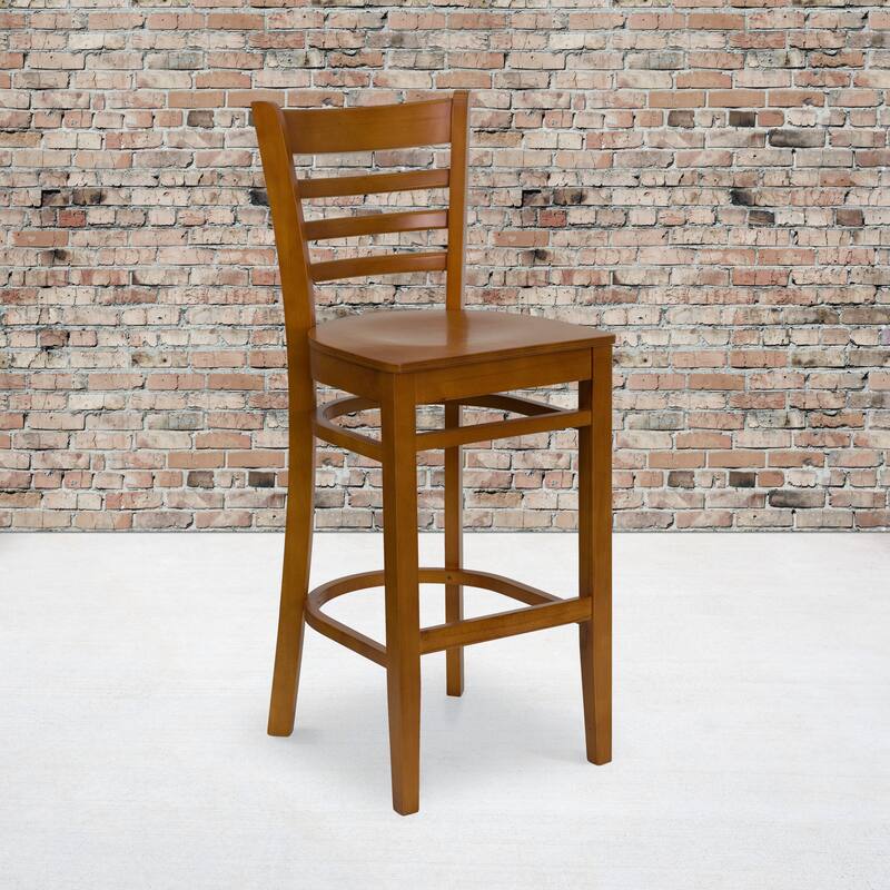 Ladder Back Wooden Restaurant Barstool - 16.75"W x 19"D x 43.75"H - 16.75"W x 19"D x 43.75"H