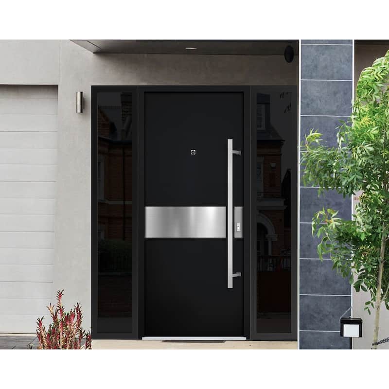 Front Prehung Steel Door 6072 Black Enamel Side and Top Window Sidelite W36+14xH80+16 Lh I Bedroom Door Bathroom Door