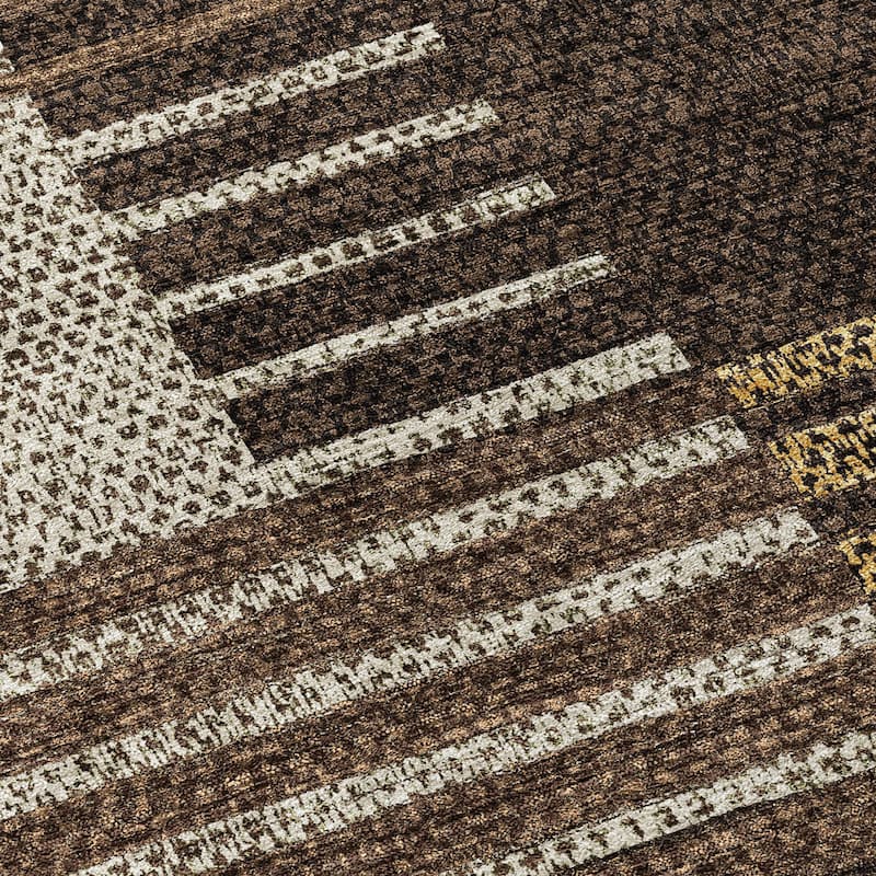 Machine Washable Indoor/ Outdoor Modern Stripes Chantille Rug
