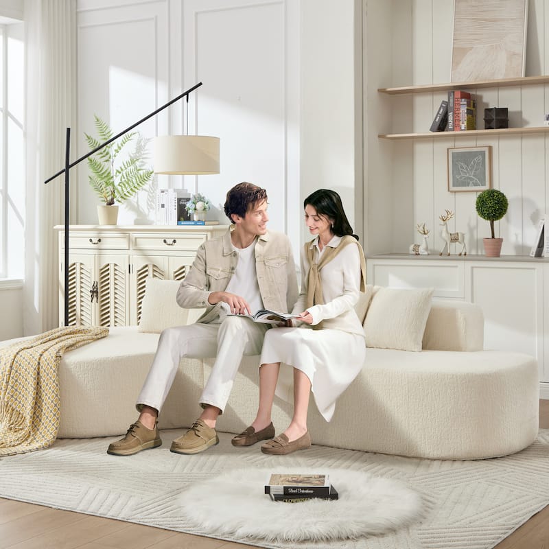 L-Shape Boneless Couch for Living Room, Curved Sectional Sofa Memory Foam Floor Sofa with 5 Pillows