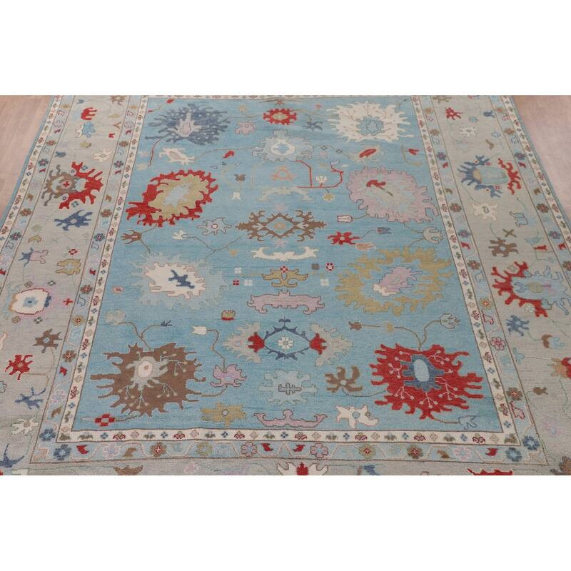 Light Blue Oushak Oriental Large Area Rug Handmade Wool Carpet - 12'0"x 14'11"