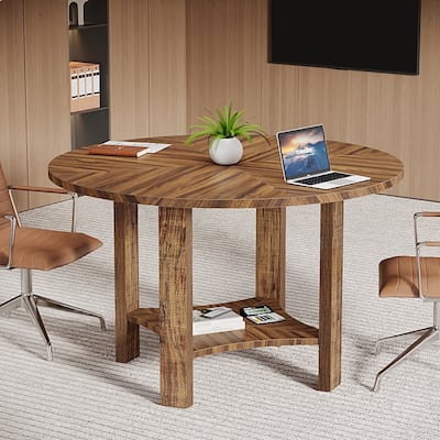 47-Inch Round Conference Table with 2-Tier Storage Shelf - 47.24" L x 47.24" W x 29.53" H