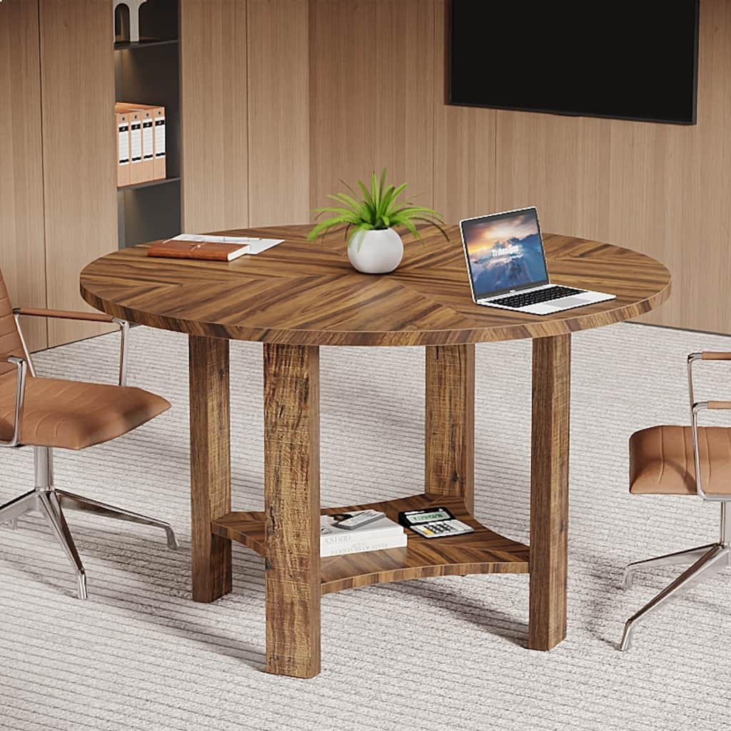 47-Inch Round Conference Table with 2-Tier Storage Shelf - 47.24" L x 47.24" W x 29.53" H