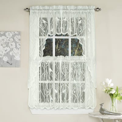 Sweet Home Collection Songbird Motif Knit Lace Window Curtains - Swag, Tier & Valance