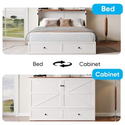 Mixoy Modern Full/Queen Size Murphy Bed Chest with Storage，USB Charging Station，No Mattress