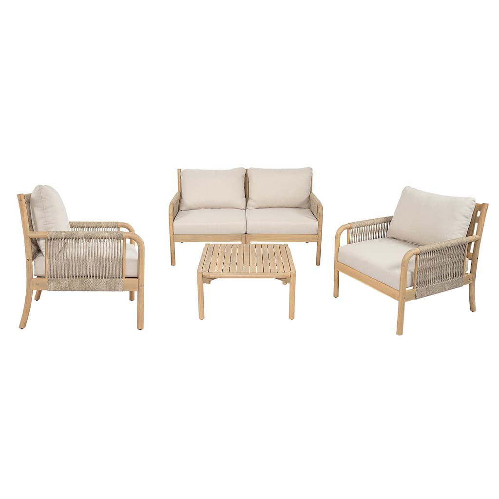 Christopher Knight Home - Havenport Modern Outdoor Wooden 5-Piece Chat Set with Rope Accents - 4 - Seater