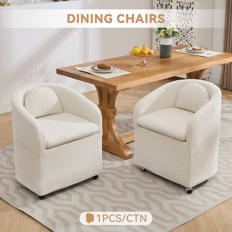 Modern 360° Rotating Fabric Kitchen Dining Chair with Back Cushion Universal Wheels for Dining Room Kitchen Living Room Bedroom