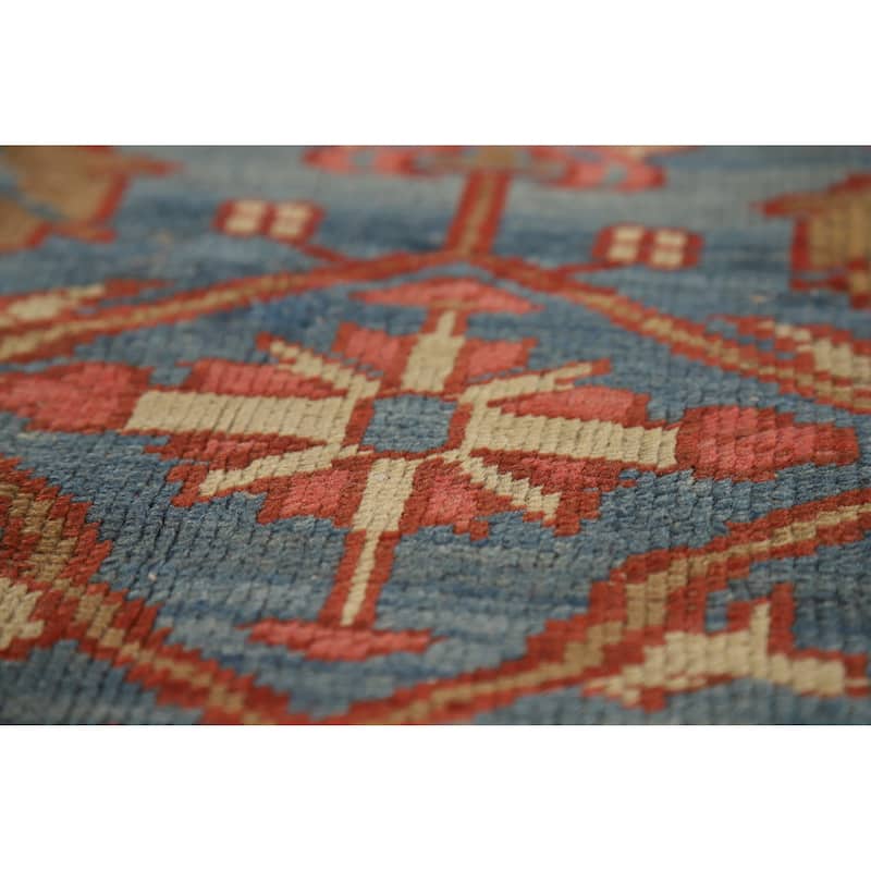 Hand Knotted Oriental 100% Wool Carpet Traditional Floral Navy Blue & Blues Heriz Area Rug - 10' 9'' X 9' 3''