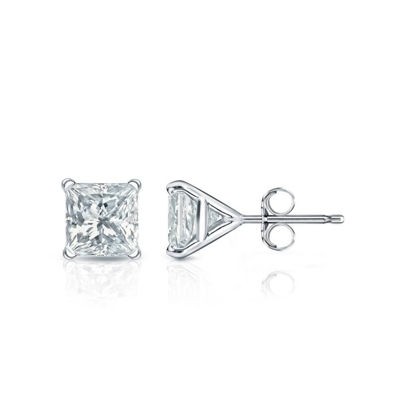 Auriya Plat Gold Lab Grown 0.75 carat TDW Princess Diamond Stud Earrings 4-Prong Martini Push-back - White