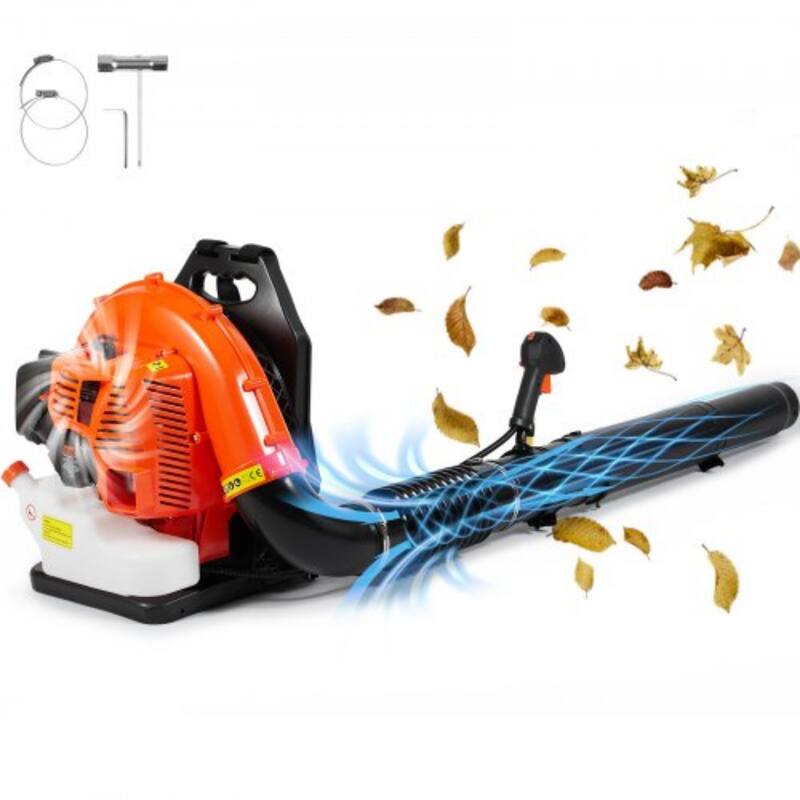 Orange Backpack Leaf Blower with Fuel Tank and Adjustable Padded Shoulder Straps - 0.35