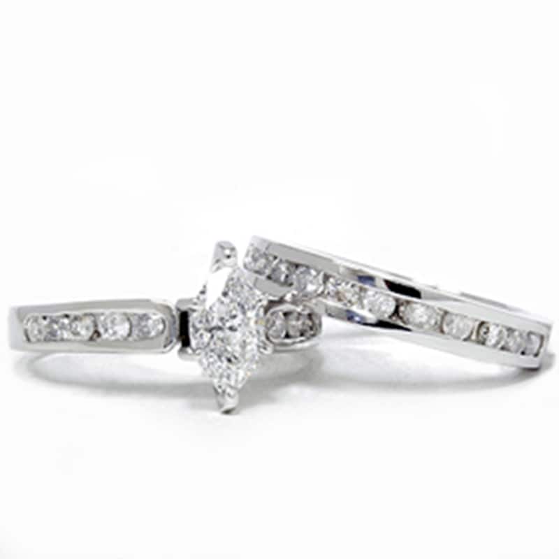 2 Carat Marquise Enhanced Diamond Engagement Wedding Ring Set White Gold 14karat