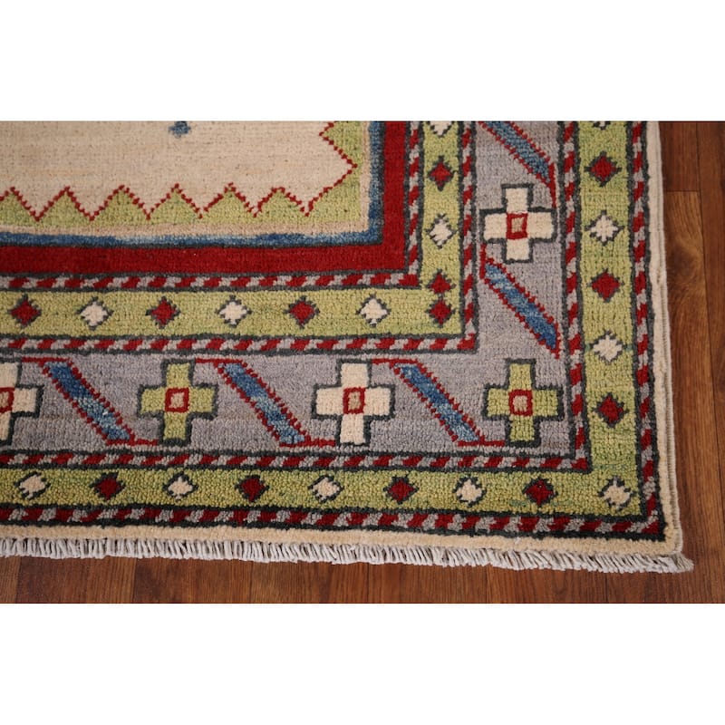 Oriental Beige Kazak Area Rug Handmade Wool Carpet - 4'1" x 6'0"