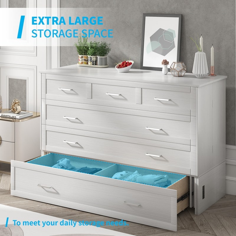Mixoy Queen Murphy Bed Cabinet Bed Chest with Mattress,Drawers,USB Charging Station