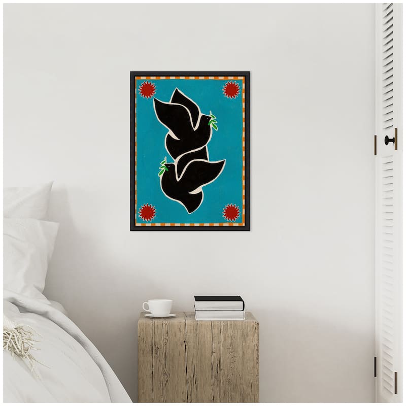 Kate and Laurel Sylvie Lush Duo 4 Birds Framed Canvas by Shatha Al Dafai