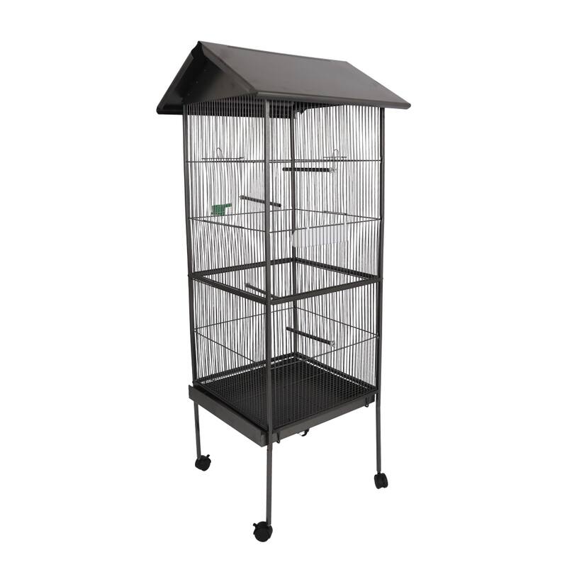 Gray Steel Bird Cage with Rolling Stand