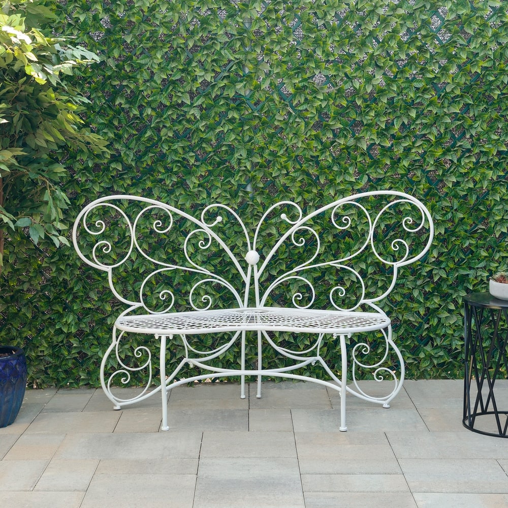 Alpine Corporation 62" x 26" Outdoor 2 Person Metal Butterfly Shaped Garden Bench
