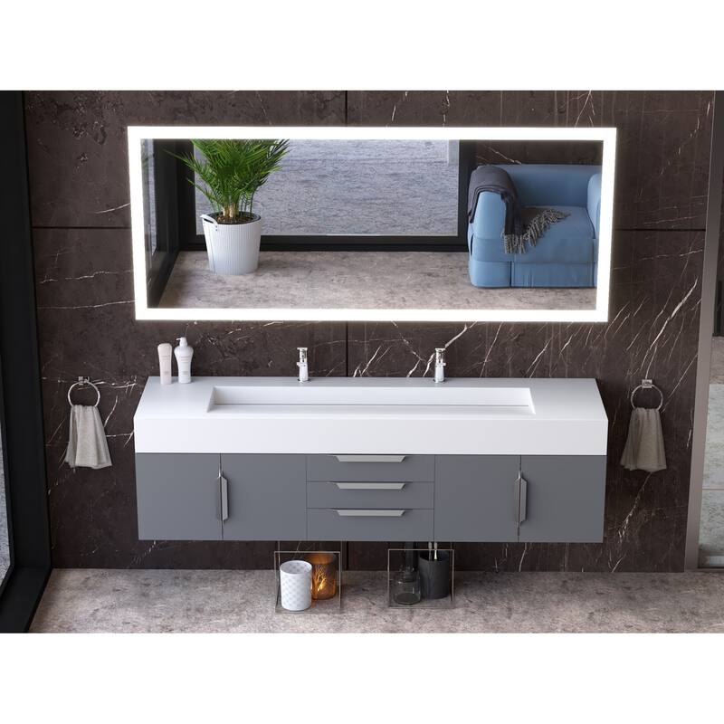 Nile 72" Wall Mounted Bathroom Vanity Set w/ White Top