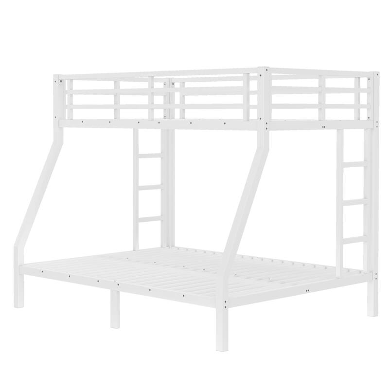 Roomfitters Metal Twin Over Full/Queen Bunk Bed Frame with Ladder & Safety Rail, Heavy-Duty Space-Saving Design, White