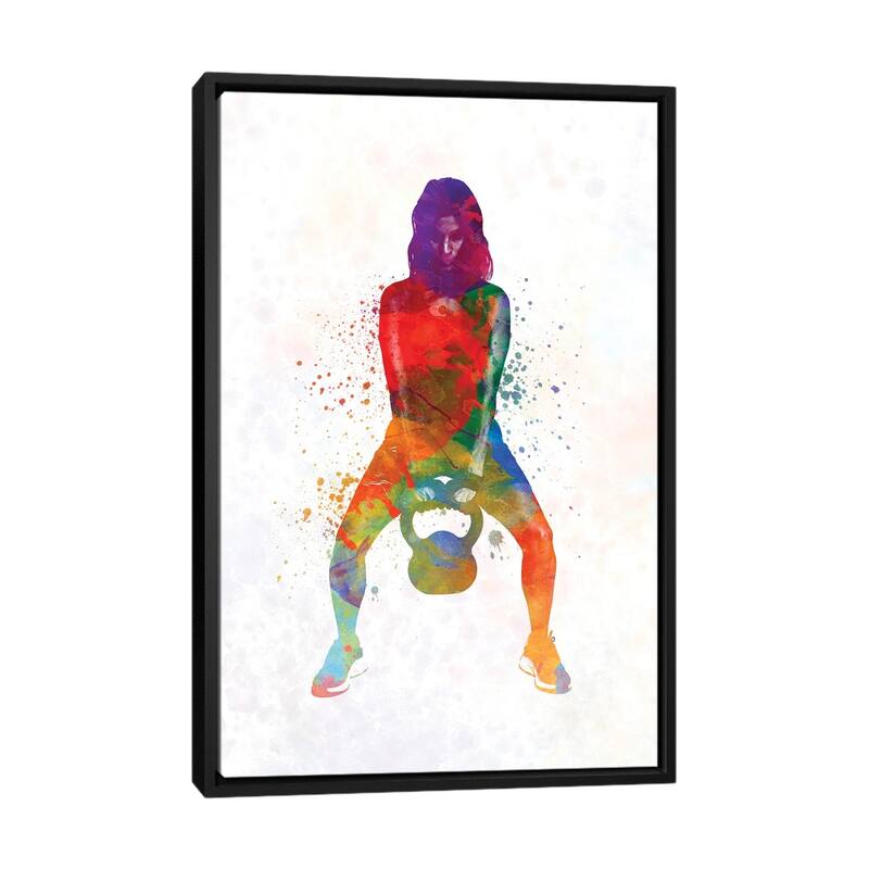 iCanvas "Crossfit Fitness Exercise Woman Lifting Kettlebell" by Paul Rommer Framed Canvas Print - Black - 40x26