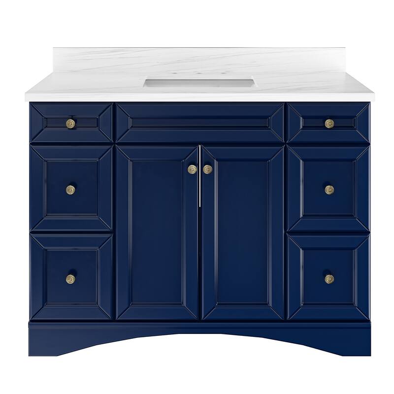 48 in. W x 22 in. D x 35.4 in. H Bath Vanity in Navy Blue with White Top and Basin