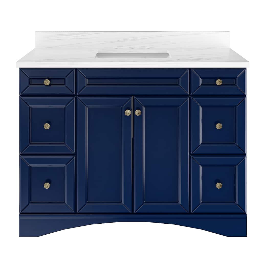48 in. W x 22 in. D x 35.4 in. H Bath Vanity in Navy Blue with White Top and Basin