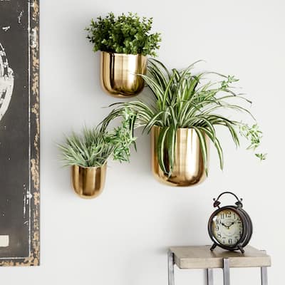 Gold, Black, Silver or White Metal Indoor Outdoor Floating Wall Planter (Set of 3) - S/3 9", 7", 6"H