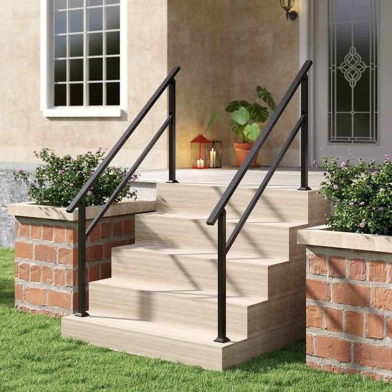 Gymax Metal Handrail 0-5 Steps w/Flexible Angle Adjustment