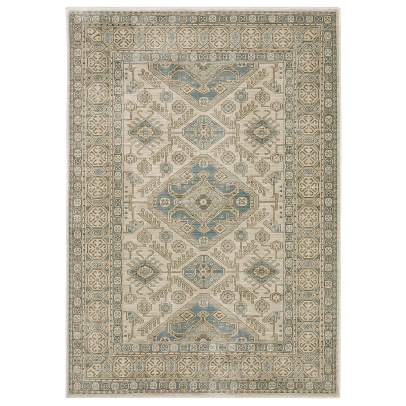 Meadow Global Traditonal Area Rug - 7' 10" x 10' 10" - Beige/ Teal - Rectangle