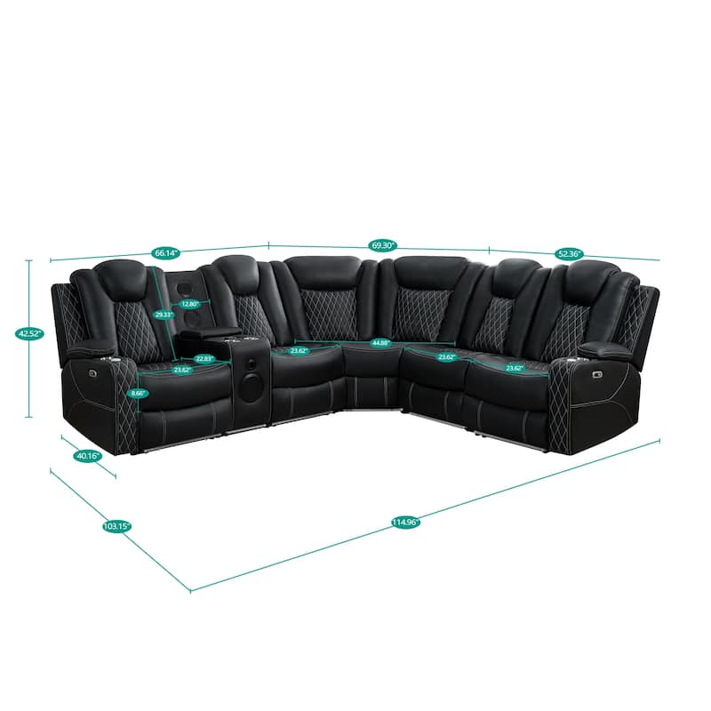 Premium Air Leather Home Theater Loveseat with LED Lights, Recliner with Built-in Speakers & Wireless Charging