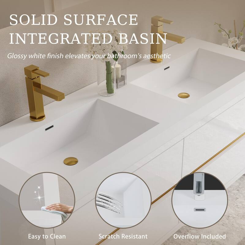 Wall-Mounted Bathroom Vanity with White Stone Resin Top