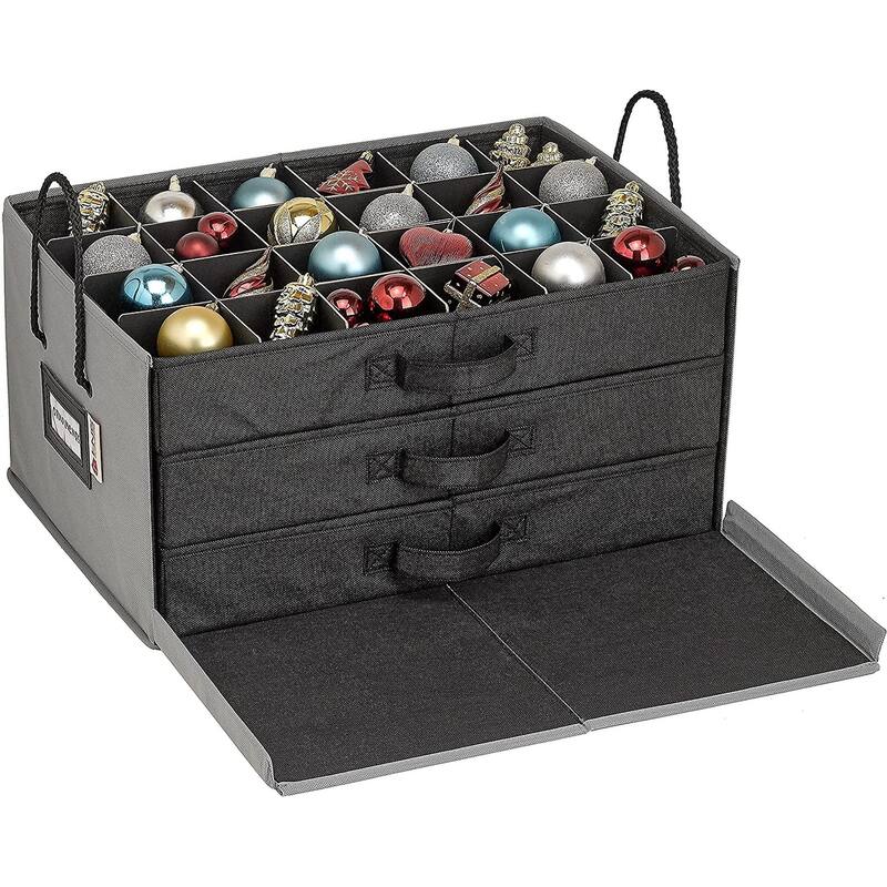 HOLDN’ STORAGE Christmas Ornament Storage Container Box with Dividers - Stores up to 72 - 3" Ornaments