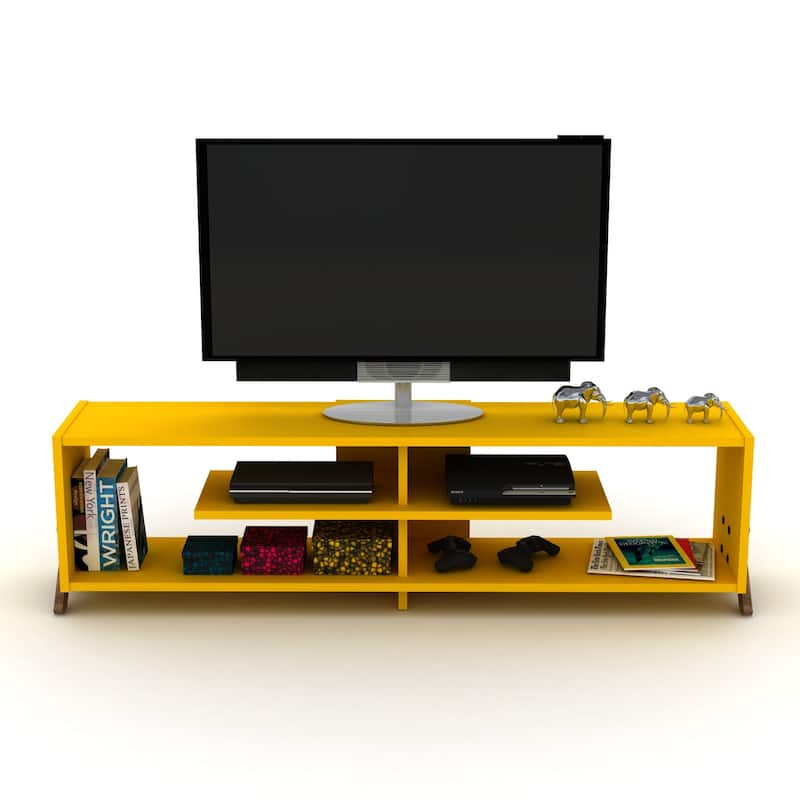 FurnisHome Store Mid Century Modern Tv Stand 4 Shelves Open Storage Wood Legs