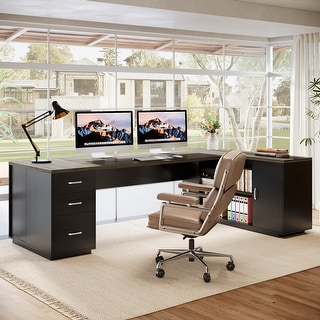 Wood L-Shaped Executive Desk with File Drawers for Home Office - Bed ...