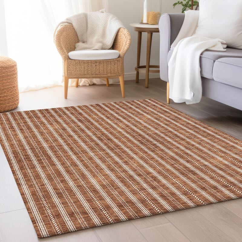 Premium Washable Super Soft Stripe Mayfield Rug - Terracotta - 10' x 14'