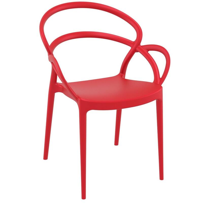 33" Red Outdoor Patio Round Dining Arm Chair