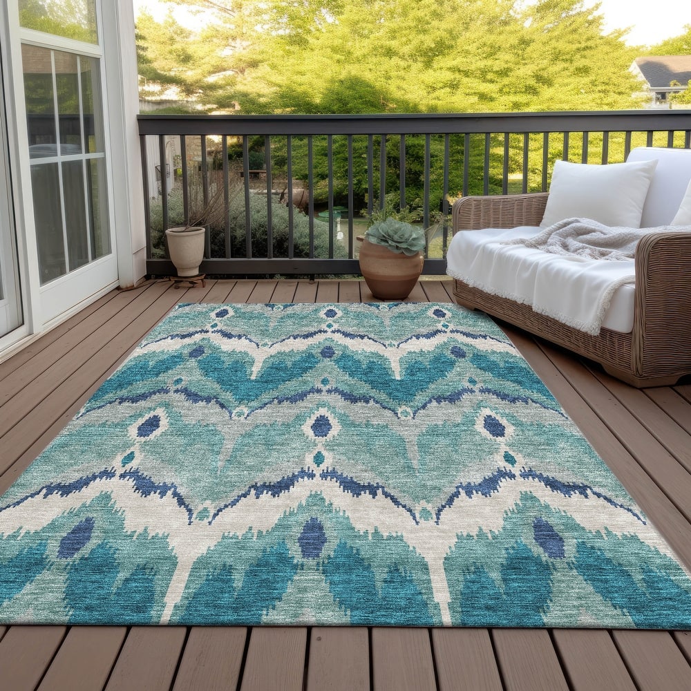 Machine Washable Indoor/ Outdoor Chantille Boho Ikat Rug