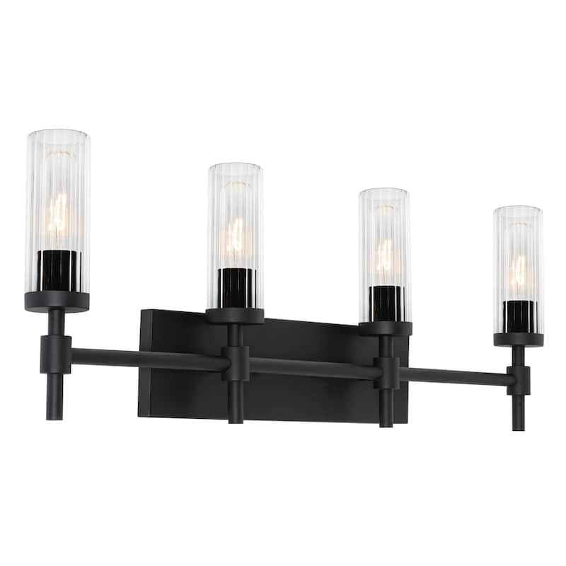 AFX Huntington Vanity Light - Clear Ribbed Glass Shade - Black - 30"