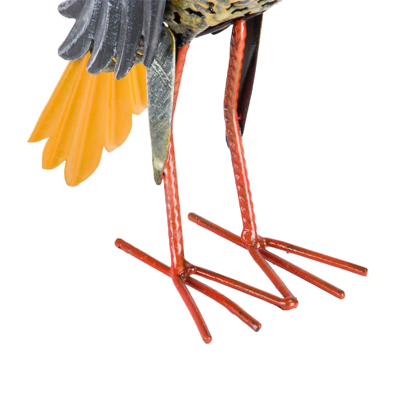 Alpine Corporation 12" Tall Outdoor Metal Wide-Eyed Bird Standing Yard Statue Decoration, Multicolor