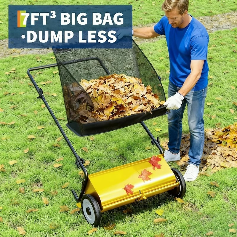 21 Inch Manual Push Lawn Sweeper, 3.5 Cu. Ft. Hopper Capacity Grass Sweeper for Grass Clippings, Leaves, Garden