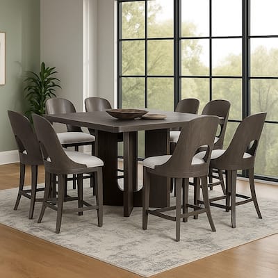 Zoko 9pc Counter Height Dining Table Set, White Seats, Ash Gray Wood