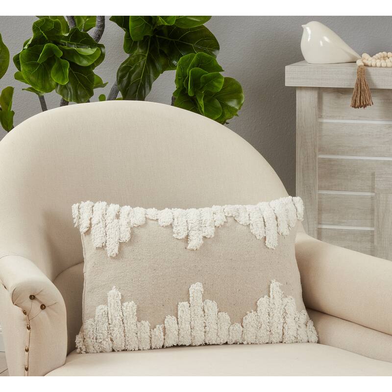 Throw Pillow With Tufted Design, 13"x20" - Polyester - Ivory