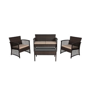 Madison Outdoor 4-Piece Rattan Patio Furniture Chat Set with Cushions