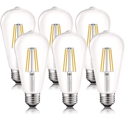 Luxrite LED Edison Bulbs 75W Equivalent ST19 ST58 3000K Soft White 800 Lumens Dimmable 8W Damp Rated UL E26 6 Pack