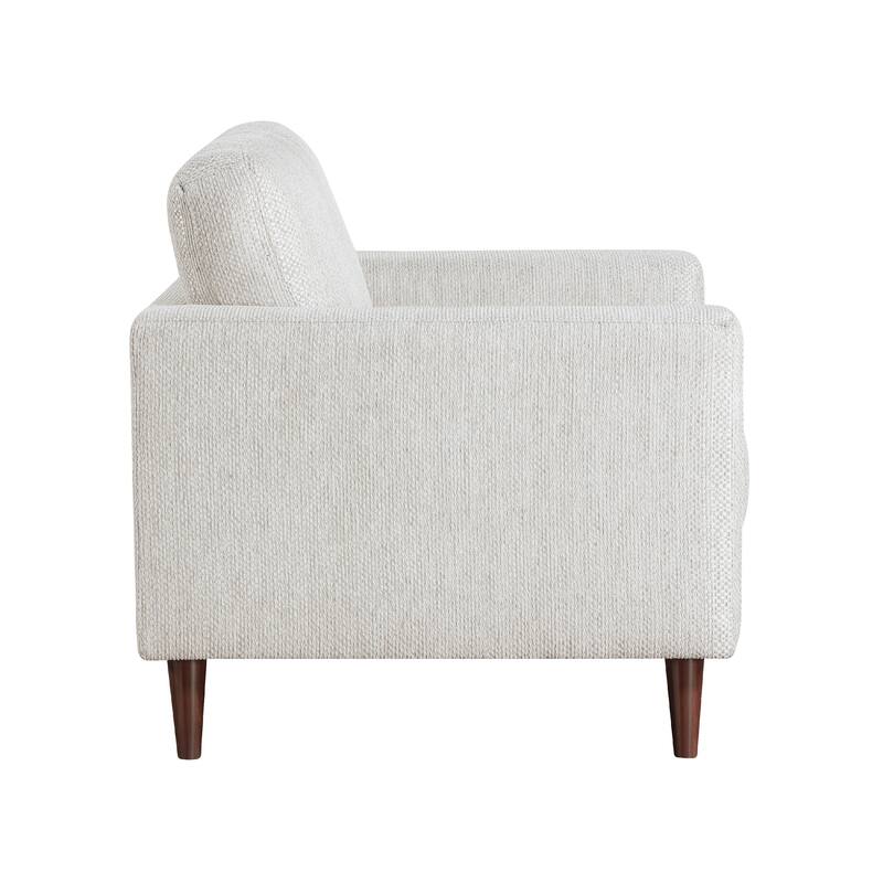 Ricca Armchair, Cloud White Chenille, Foam, Angled Brown Wood Legs