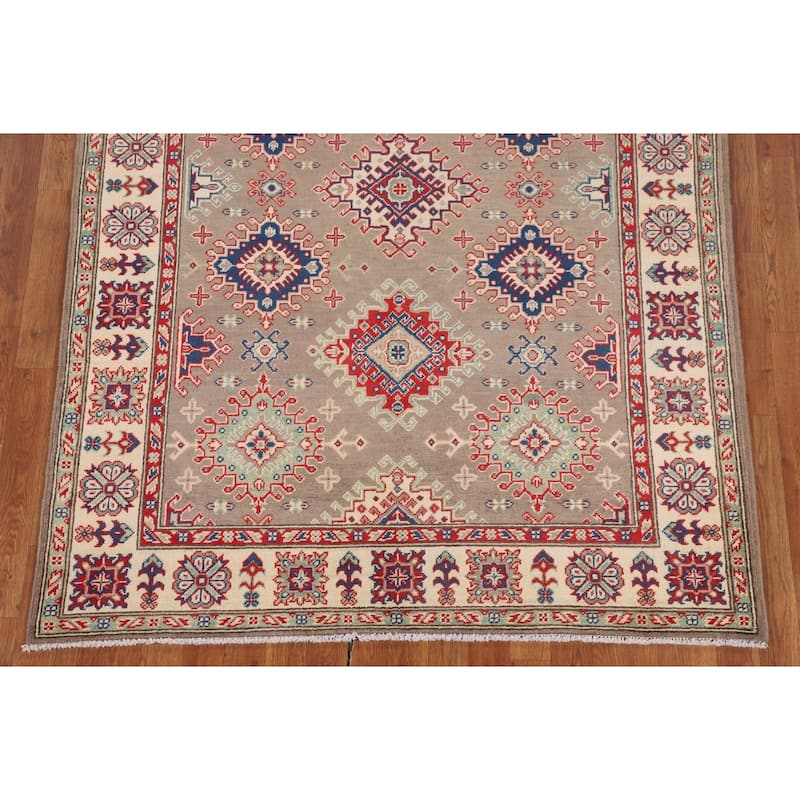 Geometric Kazak Oriental Area Rug Hand-Knotted Traditional Wool Carpet - 5'0" x 6'9"