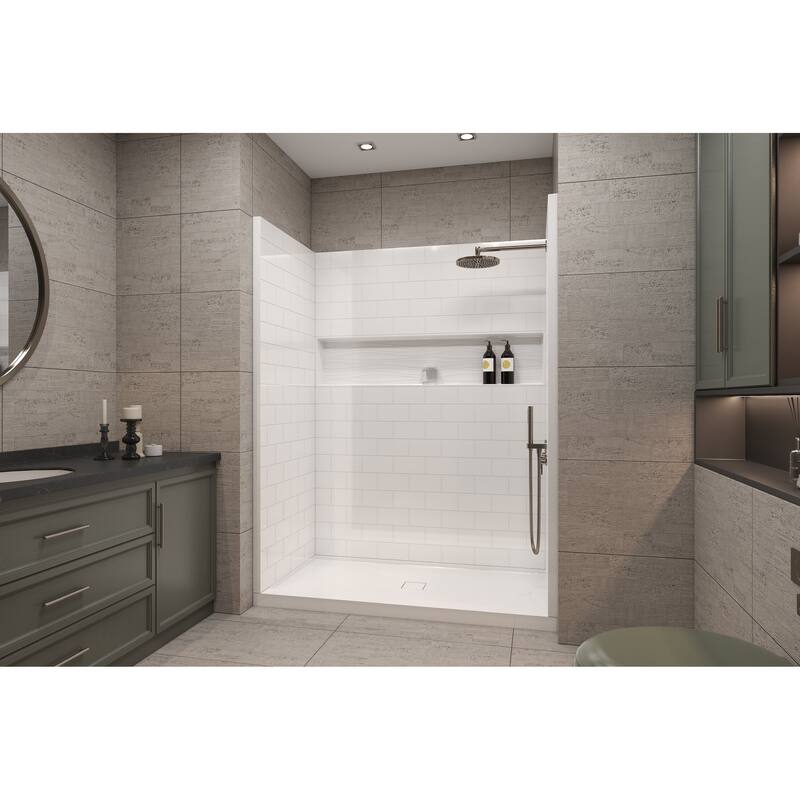 60" x 32" Single Threshold Center-Drain Shower Pan Base in White