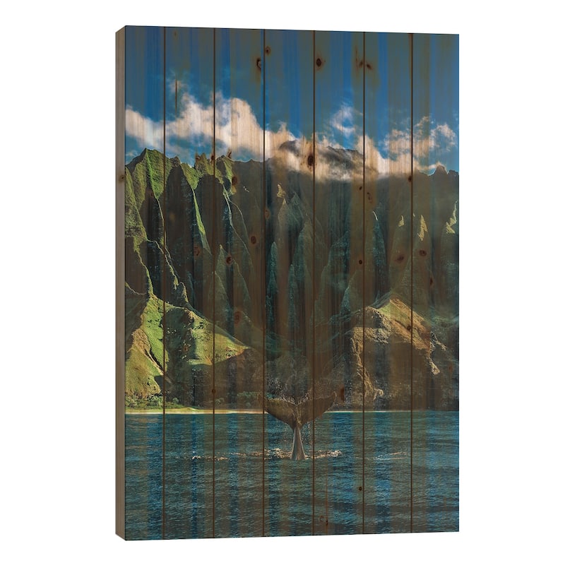 Hawaii Na Pali Coast Whale Tail Print On Wood by Alex G Perez - Multi-Color - 40x26x1.5